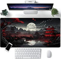 Japanese Desk Mat Riverside Full Moon Desk Pad Black Red Large Mouse Pad Gaming Mousepad Extended XXL Keyboard Pad 31.5 x 15.7 in Laptop Computer Mouse Keyboard Mat for Office Desk Decor