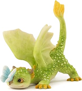 Top Collection Rex The Green Dragon - Mini Collectible Fantasy Figurine (Playing with Butterfly)