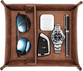SITHON Valet Tray Desktop Storage Organizer, Removable 2 Compartments Catchall Tray Bedside Vanity Nightstand Caddy Holder Desk Storage Plate, Valentine's Day Gift, Brown