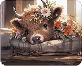 OFlich Highland Cow Mouse Pad - Highland Cow Mouse Pads for Desk, Floral Mouse Pad, Highland Cow Mousepad with Non-Slip Rubber Base for Laptop Computer Desktop Keyboard (9.5×7.9 Inch), Small, JW560