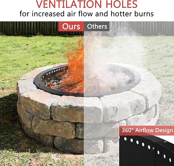 SoulMate Outdoor 45-Inch Outer/39-Inch Inner Fire Pit Ring Smokeless,Duty Solid Metal Steel Round Firepit Rim Insert for DIY Fire Pits, Outdoor Above or In-Ground, Camping Garden Patio Backyard.