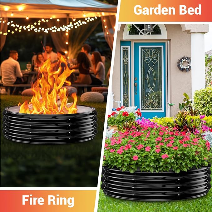 60 Inch Extra Large Fire Pit Ring for Outside, Heavy Duty Wood Burning Firepits & Outdoor Fireplace,12'' Tall High Heat Resistant Fire Bowl Galvanized Steel Portable for Backyard Bonfire,Patio,Camping