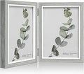 Afuly 5x7 Picture Frame Grey Double Wooden Hinged Photo Frames 2 Openings Tabletop Display Desk Picture Frames Modern Decor Wedding Birthday Christamas Gifts for Women Mom Family Friends