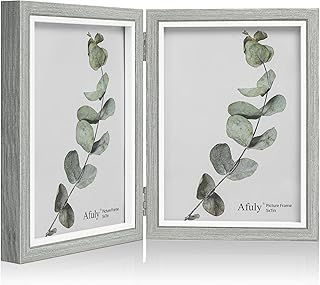 Afuly 5x7 Picture Frame Grey Double Wooden Hinged Photo Frames 2 Openings Tabletop Display Desk Picture Frames Modern Decor Wedding Birthday Christamas Gifts for Women Mom Family Friends