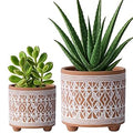 D'vine Dev Set of 2 Terracotta Planter Pots, 4 Inch & 6 Inch, Design Plants Pot with Drainage Hole, Savanna Weave, Terracotta/White, 31-953-G-1