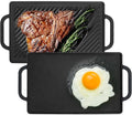 GasSaf Small Cast Iron Griddle 13x8.25 for Double Burner Stove Top, Double Sided Reversible Cooking Pan for Gas Grill Top Outdoor Camping, Gas Stovetop Grill Flat Griddle Pan Cast Iron Kitchen Cooking