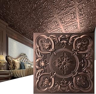 Art3dwallpanels 12 Pack Drop Ceiling Tiles, 24 x 24 Inch High Grade PVC 3D Wall Panels Vintage Flower Pattern for Interior Wall Decor, Fire Rated, Waterproof, Antique Copper