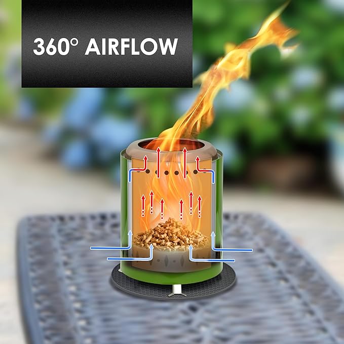 Red Mountain Valley Smokeless Tabletop Fire Pit with Mat, Portable Mini Low Smoke Camping Stove, with Travel Bag and Fireproof Mat, Stainless Steel Green, for Outdoor Enthusiasts