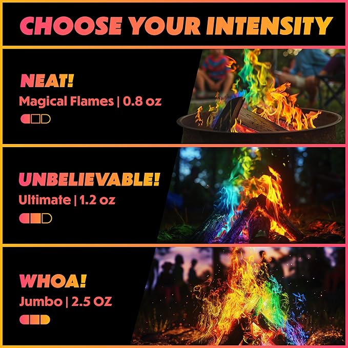 Magical Flames Fire Color Packets (50 Pack), Vibrant Multi-Color Fire for Fire Pits, Campfires, Bonfires & Fireplaces - Camping Essentials & Outdoor Party Accessories