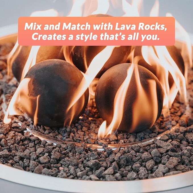 Skyflame 5 Inch Ceramic Fire Balls, Set of 6 Round Fire Stones Set for Indoor and Outdoor Fire Pits or Fireplaces Accessory, Black