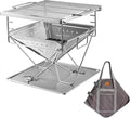 CAMPINGMOON 3 in 1 Portable Fire Pit 12 inch Foldable Stainless Steel Wood Burning Camping Stove BBQ Grill for 3 People Adjustable Height Outdoor Cooking Campfire Carry Bag included MT-035