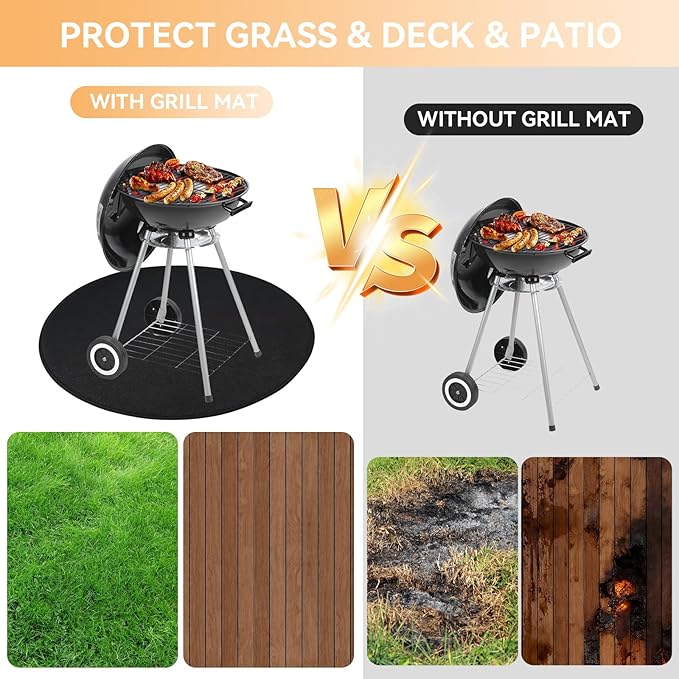42'' Round Fire Pit Mat for Solo Stove Bonfire, Double-Sided Fireproof Under Grill Mat, Bonfire Accessories for Outdoor Deck Patio Grass, Oil-Proof & Waterproof, Easy to Clean
