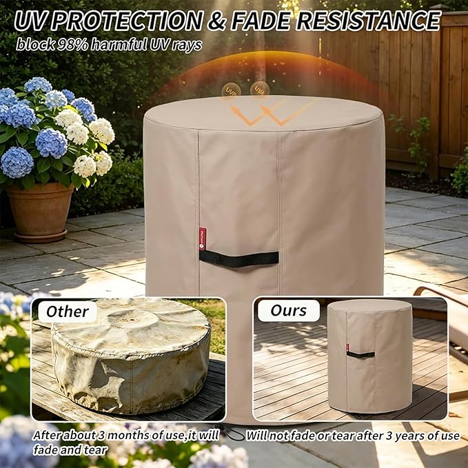 [2026 Upgraded]SheeChung Fire Pit Cover Round 24"D x 27"H,Heavy Duty 600D Waterproof Tall Firepit Cover,Fits for 20"-24" Propane Fire Pit/Table,Tear & Fade Resistant Fireplace Covers with Drawstring