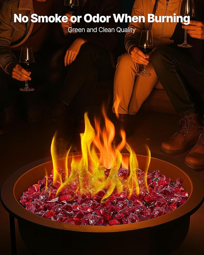 VEVOR Fire Glass, 10 lbs, Red, 3/4 Inch High-Temperature Resistant Reflective Glass Rocks, Smokeless Fire Pit Stones for Outdoor Table & Landscaping