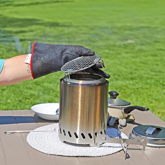Sunnydaze 3-Piece Smokeless Tabletop Fire Pit Accessory Kit - Round Lid, Portable Fire Pit Stand, and Cooking Grate - Stainless Steel - 7.25"