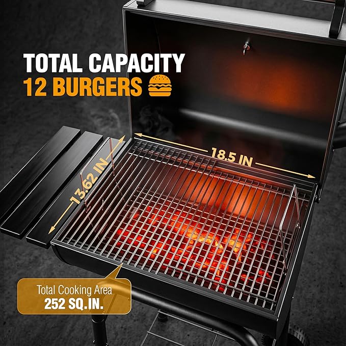 MASTER COOK Barrel Charcoal Grills with Foldable Side Tables, Outdoor Smoke Barbecue bbq grill for Camping, Patio, Backyard Party, Picnic, Garden, Black