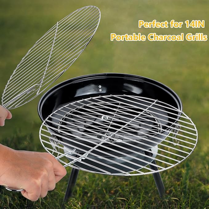 13.7" Round Grill Grates Set of 3, Leonyo Replacement Cooking Grates, Chromed Iron Steel Charcoal Grilling Rack Grid for 14" Charcoal Grill Replacement Parts