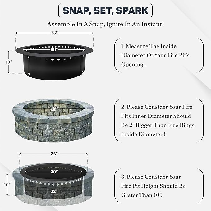 FEBTECH Smokeless Fire Ring 36" - Carbon Steel Outdoor Fire Ring with Heat Resistant Coating - The Perfect Smokeless Fire Pit Insert for DIY Bonfires, Family Gatherings, and Outdoor Camping
