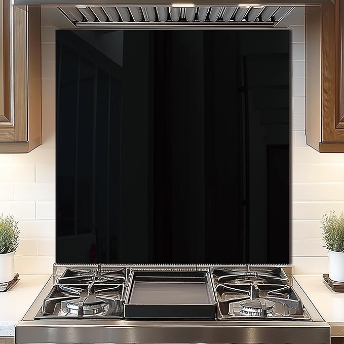 DAIFURONGE Tempered Glass Backsplash for Kitchen, Black and White Art Stove Backsplash Protector - Easy to Clean Wall Decor (Black, 30"x30"(76.2x76.2cm))