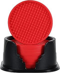 Amooca Silicone Coasters 8 Pack with Holder Anti-Slip Non-Stick Drink Coaster Deep Tray Cup Mat for Hot or Cold Drinking Red Dots