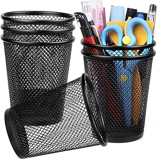 QYH Mesh Pencil Holder Metal Pen Cup Black for Desk, 6 Pack Office Desk Organizer for Business, School & Home