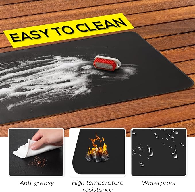 FLASLD Under BBQ Mat, 48x65 inches Extra-Large Under Grill Mats for Outdoor Grill, Double-Sided Fireproof Protective Mat, Oilproof Waterproof BBQ Fire Pit Fireplace Mat