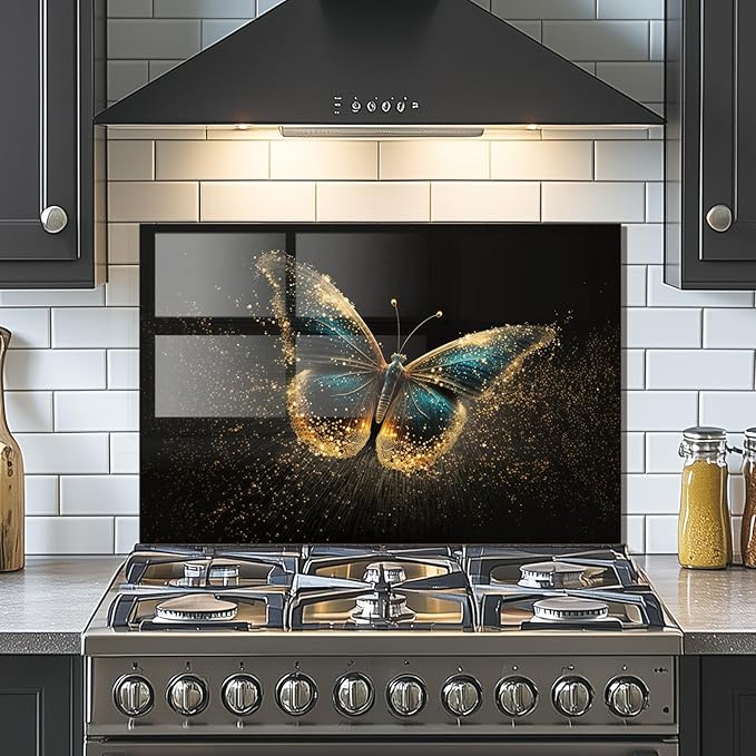 Evgosm Tempered Glass Backsplash for Kitchen， Stove Splashback, Butterfly Glass Backsplash, Used for Kitchen Wall Protection and Decoration, Easy to Install and Clean. (30x20'')