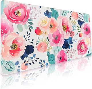 Bloss Pink Floral Desk Mat, Leather Desk Pad, Desk Matt for Desktop, Waterproof Desk Pad Mat, Computer Mat for Office Work/Home/Decor/Desk Protector(31.5 x 15.7 Inches)