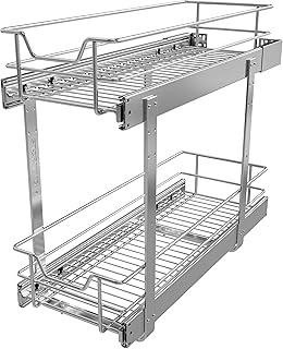 2 Tier Pull Out Cabinet Organizer 9" W X 22" D, Slide Out Drawers for Kitchen Cabinets, Pull Out Drawers for Cabinets Capacity Heavy Duty Caddy, Cabinet Pullout Shelves Chrome-Plated,Bathroom Pantry