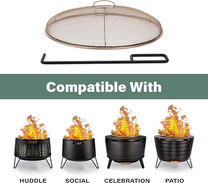 TIKI Fire Pit Screen & Poker Set – Spark Protector, Ember Guard & Fire Poker for Safe Smokeless Fires – Durable Gold & Black Metal Fire Pit Accessories - Fits Patio, Social, and Huddle Fire Pits