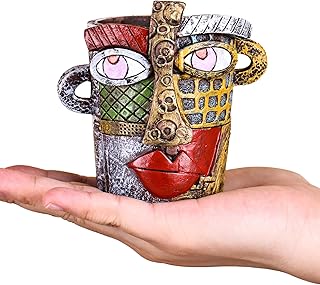 Mini Face Planters Pots Head, Abstract Colorful Graffiti Cute Mini Pots for Plants with Drainage, Ideal for Indoor Outdoor Unique Planters for Plants (Old Color)