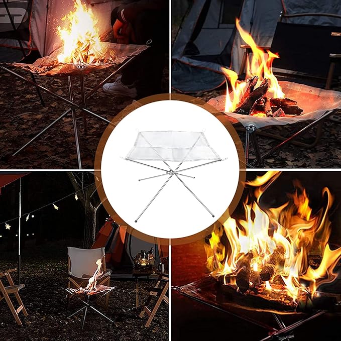 22inch Portable Fire Pit Outdoor for Camping, Folding Steel Mesh Fireplace with Carry Bag for Outdoor Hiking Camping Survival BBQ Picnic