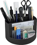 Acrimet Compact Desktop Organizer, 4 Spacious Slots, Round Pencil and Accessories Holder with Photo Slot, Ideal for Office, Art Supplies, Vanity Storage, and Home Organization (Black Plastic)