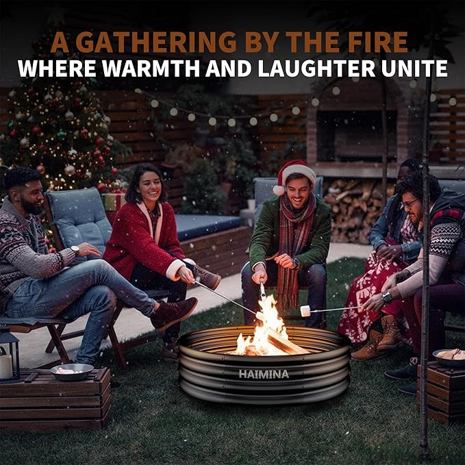 36 Inch Fire Pit Ring, Heavy Duty Large Fire Pit Ring for Outside Wood Burning, Fire Pits Rings with High-Temperature Coating for Backyard, Bonfire, Camping, Beach (3x3 FT)