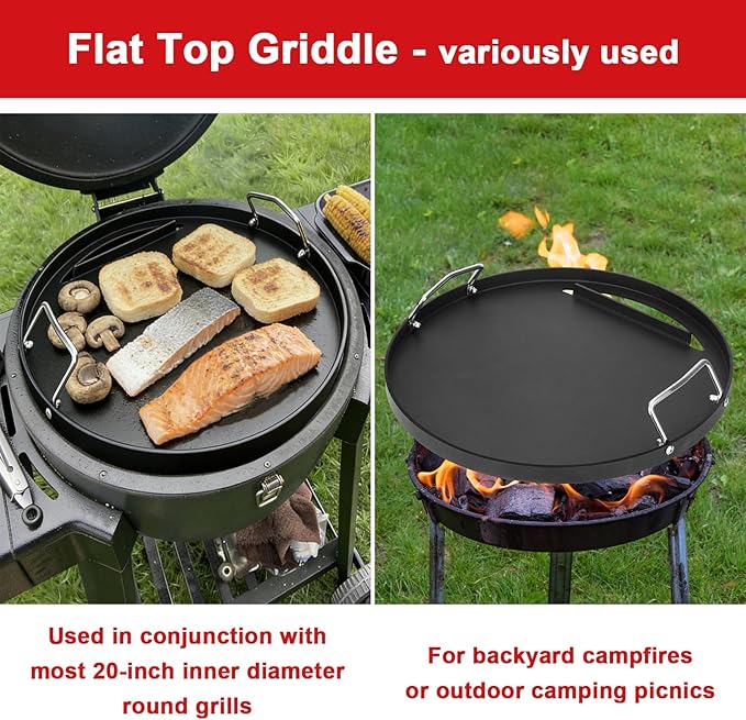 19.5" Full Size Griddle Insert for Akorn Kamado Ceramic Grill, Pit Boss K24, Louisiana Grills K24, Char-Griller 16620, BBQ Flat Top Griddle for Char-Griller Akorn E16620 E56720 6719 6520 6020 16820