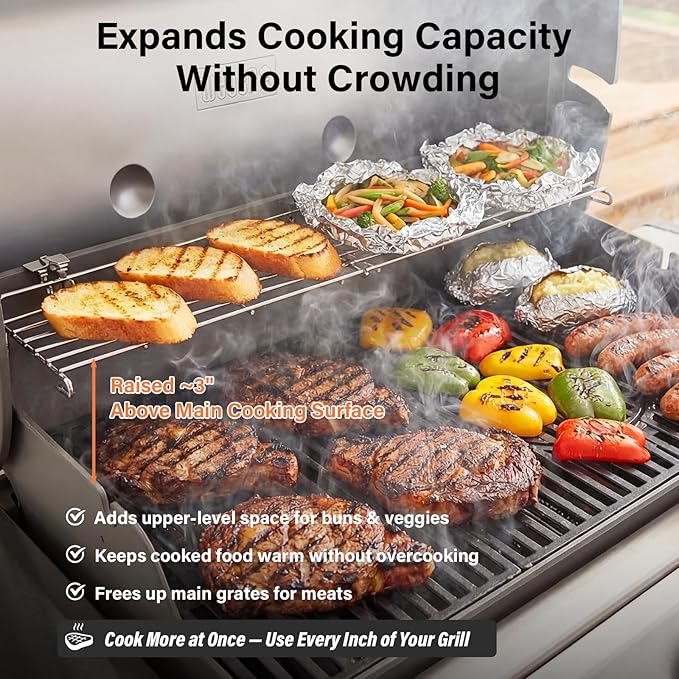 32.7"×5.8" Stainless Steel Warming Rack Foldable - 66045 Fits Weber Genesis II 400 Series Gas Grills (E410/S410/SE410,2016+)