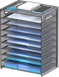 OUTWOLF 10 Tier Paper Organizer - Letter Tray Mesh Desk File Organizer with Handles for Office School Desktop, Black