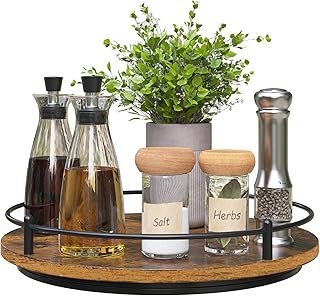 Lazy Susan Organizer：11 Inch Black Wooden Turntable Holder for Pantry&Dinning Table Rotating Round Spice Rack for Dresser Makeup, Counertop, Home&Kitchen
