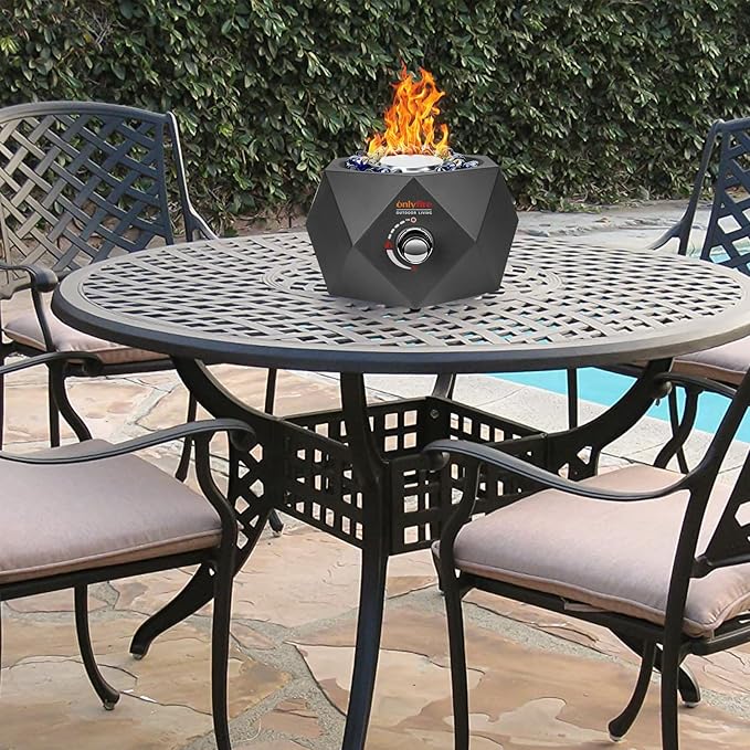 ONLYFIRE OUTDOOR LIVING 14” Modern Tabletop Gas Fire Pit, Portable Firepit Works with 1lb Propane Gas for Patio Backyard Porch Camping RV Tailgating, Side-Mounted, FP004