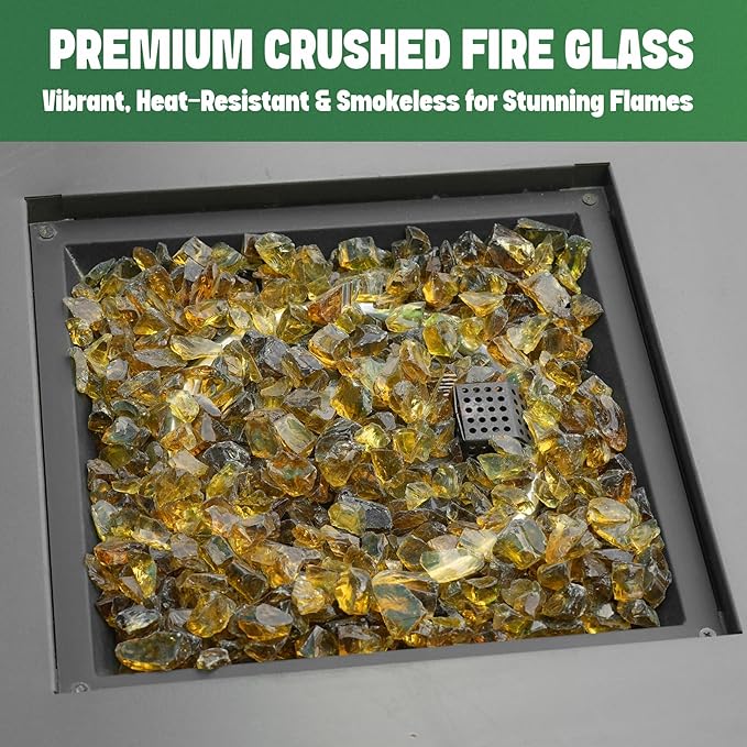 Mr. Fireglass Crushed Fire Glass for Natural or Propane Fire Pit, 10 Pounds Decorative Recycled Fireplace Glass Rocks for Fire Pit Fireplace and Landscaping, High Luster Amber