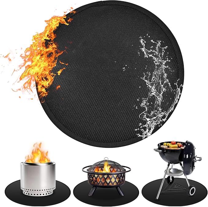48" Round Firepit Mat for Solo Stove Bonfire, Fireproof Mats for Under Reusable Oil-Proof Waterproof Grill Mats Repalce BBQ Pad for Deck Patio Grass Fire Pit Accessories for Outside