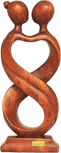 G6 Collection Hand-Carved Wooden Abstract Statue - Handmade Indonesian Suar Wood Figurine - Infinite Love Couple Sculpture - Infinity Loop Art Decor for Bookshelf, Office, Living Room - 12 inch