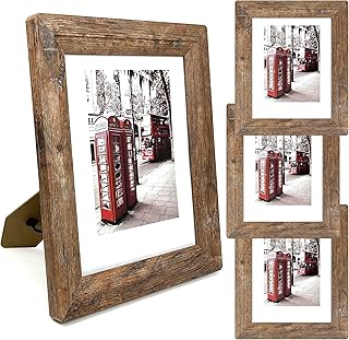 8x10 Picture Frames Set, Set of 4 Wooden Picture Frames Real Tempered Glass and Composite Wooden Rustic Rounded Corners Photo Display for Tabletop Wall Mount (Brown)
