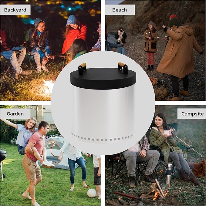 20” Fire Pit Cover Lid Round - Fit for 19.5" Round Fire Pit - Outdoor Fireplace Cover Steel Firepit Metal Cover W/ 2 Wooden Handles & Heat Resistant Snuffer Lid for Patio Fire Ring