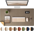 Aothia Dual-Sided Desk Mat - Leather & Cork Desk Protector, Large Mouse Pad & Writing Pad for Office/Home, Coffee (25.6"x13.7")