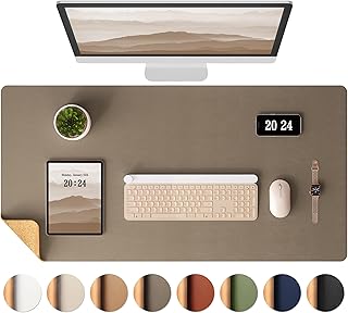 Aothia Dual-Sided Desk Mat - Leather & Cork Desk Protector, Large Mouse Pad & Writing Pad for Office/Home, Coffee (25.6"x13.7")