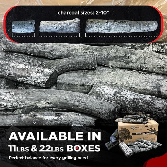 The Bincho Grill Binchotan Charcoal 11 lbs – Premium Japanese Grill Style Hardwood, 95% Carbon, Smokeless High-Heat, Long Burn for Yakitori, Reusable