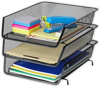 Simple Houseware Stackable Desk File Document Letter Tray Organizer, 3 Packs, Black