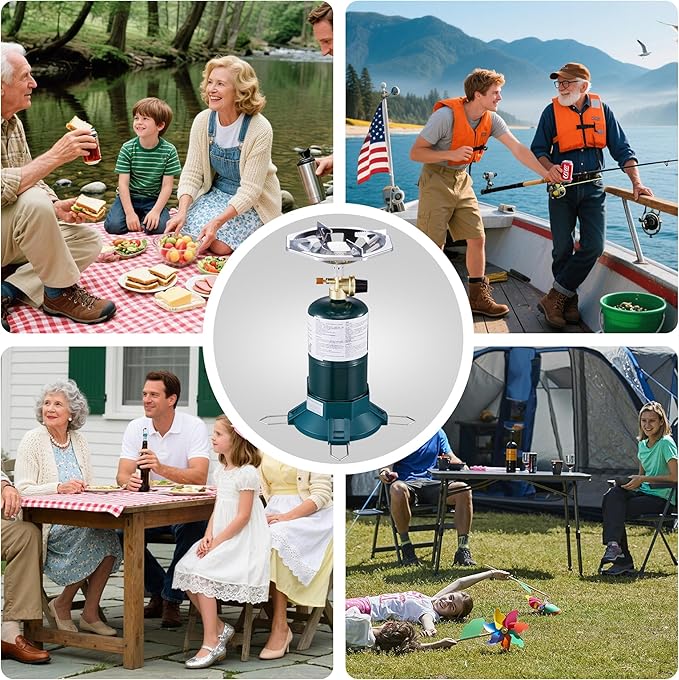 Propane Camping Stove With Propane Burner, Single Burner Bottle Top Propane Stove Adjustable Flame for Backpacking,Hiking,Camping,Tank Top Stove With USB Cable (Fuel not included)