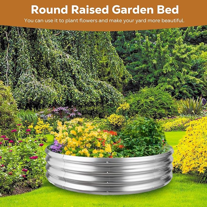 Raynesys 60 Inch Round Galvanized Fire Pit Ring, Silver Round Galvanized Fire Ring, 5 Feet Diameter Fire Pit, Outdoor Pits for Backyard, Camping, Bonfire